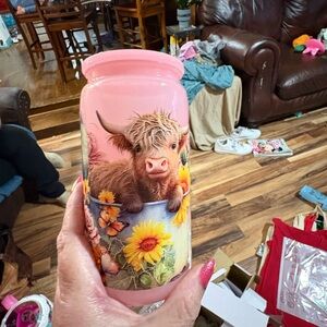 Pink Highland Cow Floral Vase